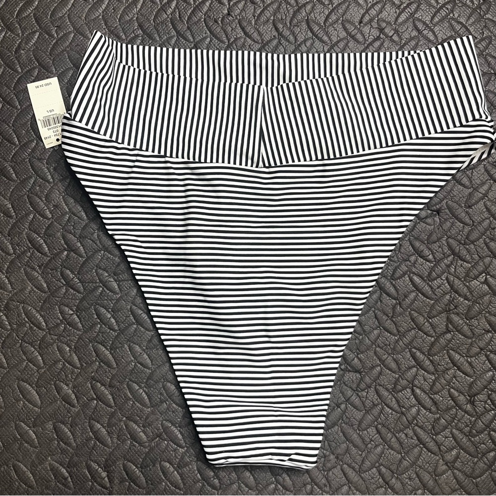 Aerie‎ High Cut Cheeky Bikini Bottom Swim Large Black White Stripe NWT Swimwear - Picture 4 of 6